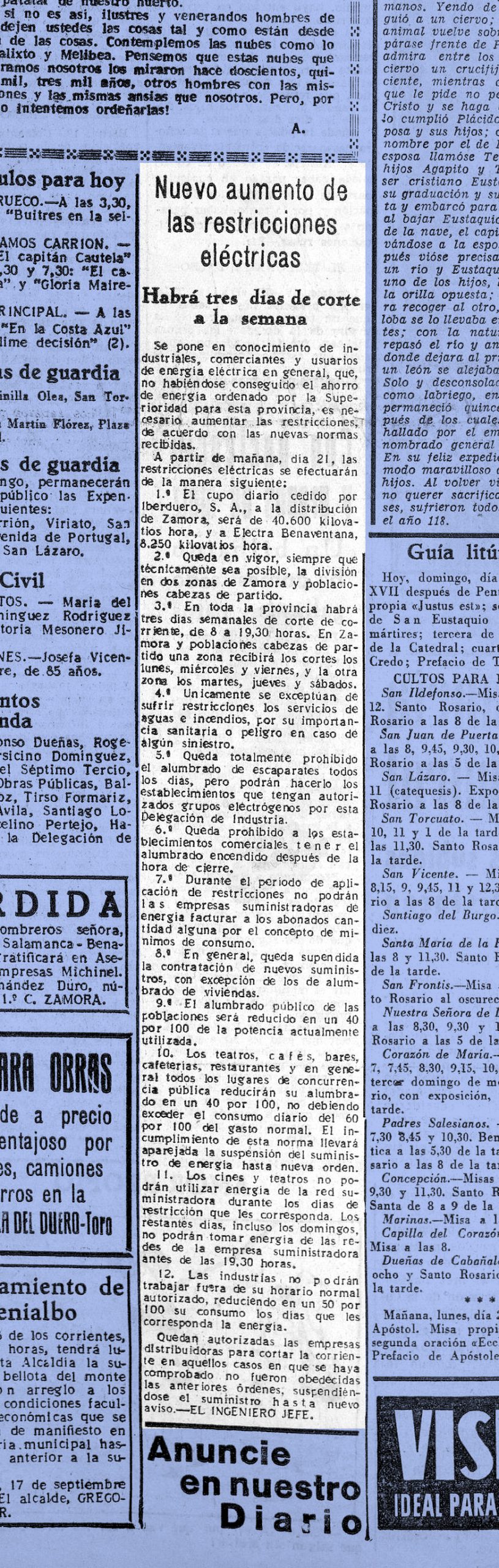 Un recorte de prensa de Imperio (Zamora), 20 de septiembre de 1953.